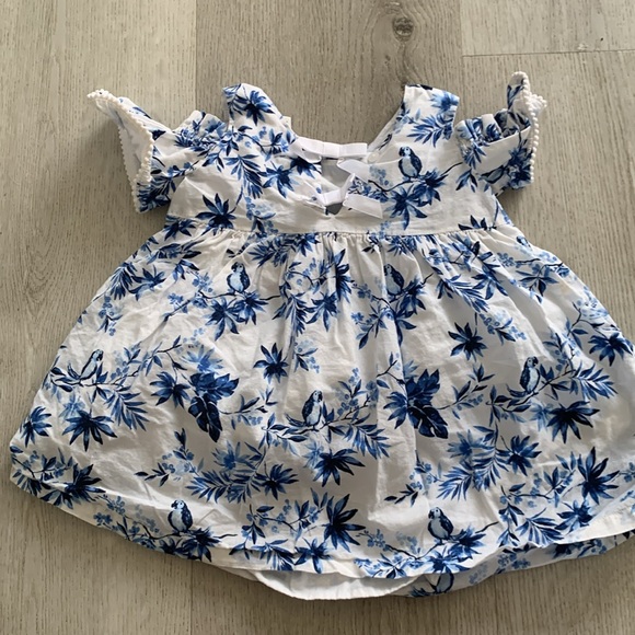 Janie and Jack Dress blue white chinoiserie tropical parrot size 18/24 m romper - Picture 8 of 10